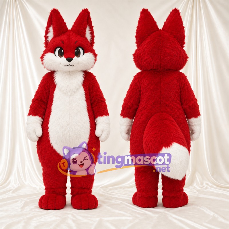 Maskottchenkostüm Fuchs – rot / weiß – Schwanzspitze (weiß); Hände (weiß)