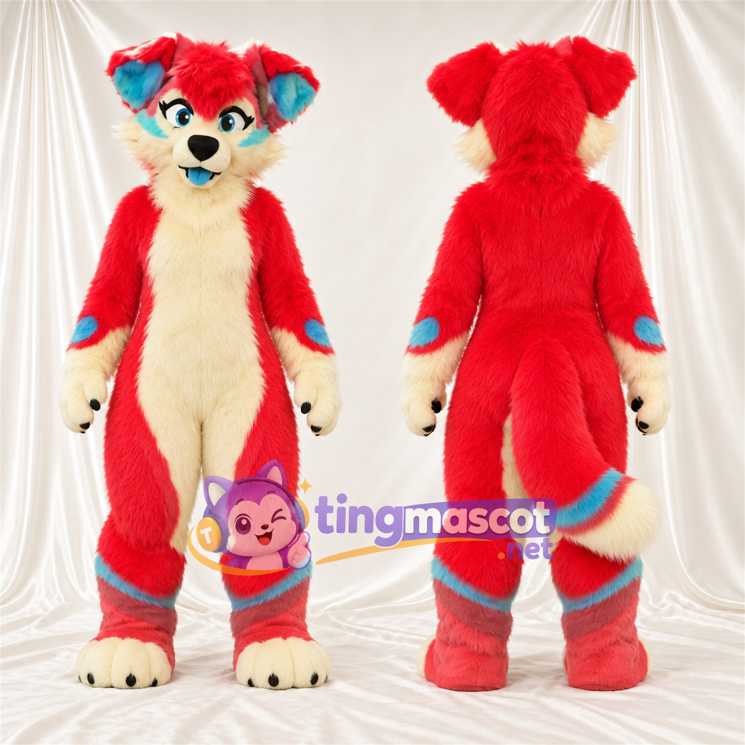 Maskottchenkostüm Roter Panda – rot / creme – Farbakzente (blau) Maskottchenkostüm Roter Panda – rot / creme – Farbakzente (blau)