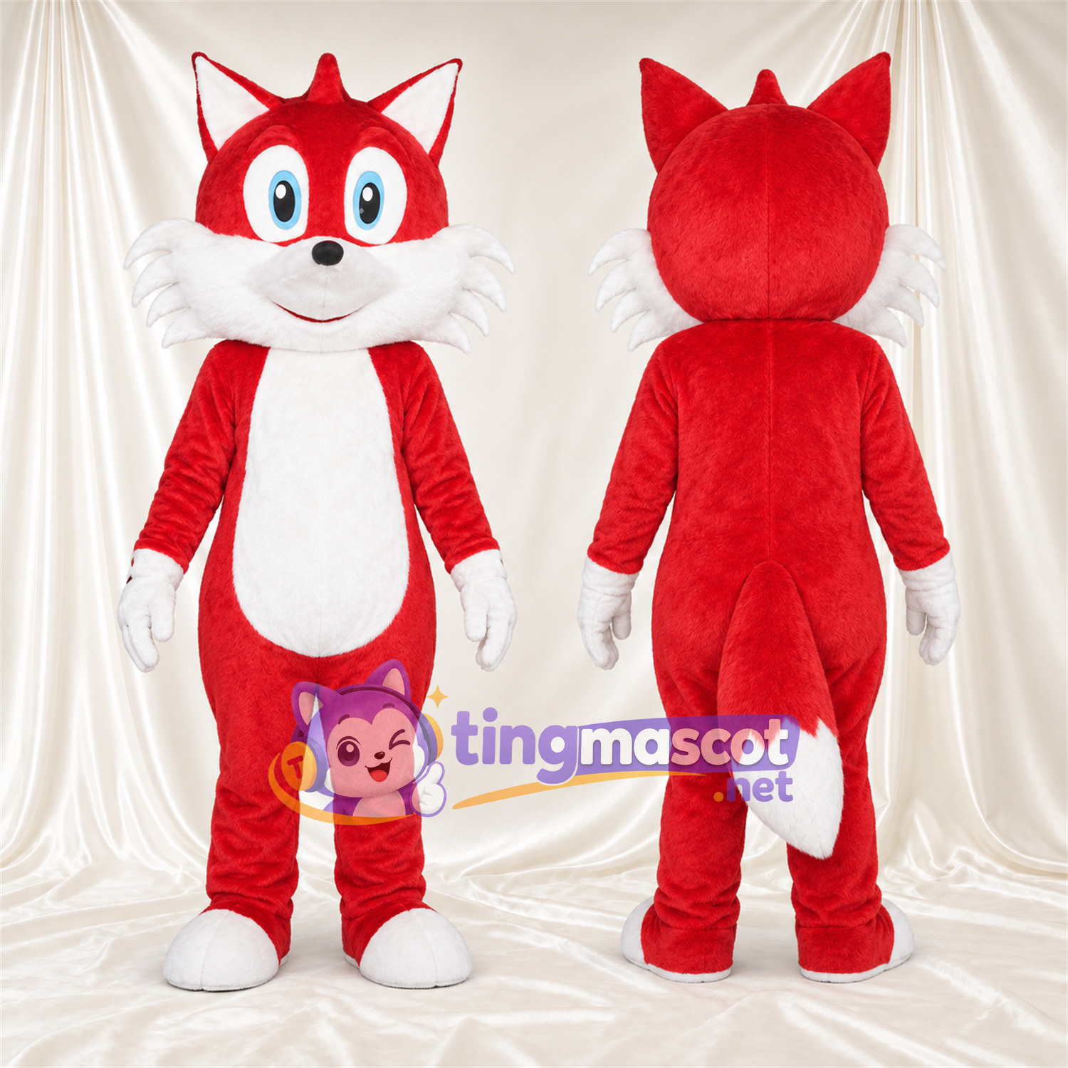 Maskottchenkostüm Fuchs – rot / weiß – Schwanzspitze (weiß); Handschuhe (weiß) Maskottchenkostüm Fuchs – rot / weiß – Schwanzspitze (weiß); Handschuhe (weiß)
