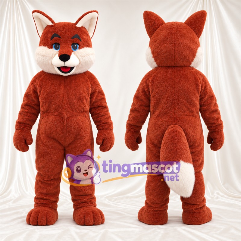 Maskottchenkostüm Fuchs – rot / weiß – Schwanzspitze (weiß); Augen (blau)