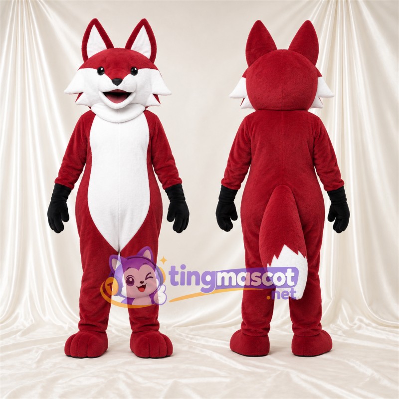 Maskottchenkostüm Fuchs – rot / weiß – Bauch (weiß); Handschuhe (schwarz)