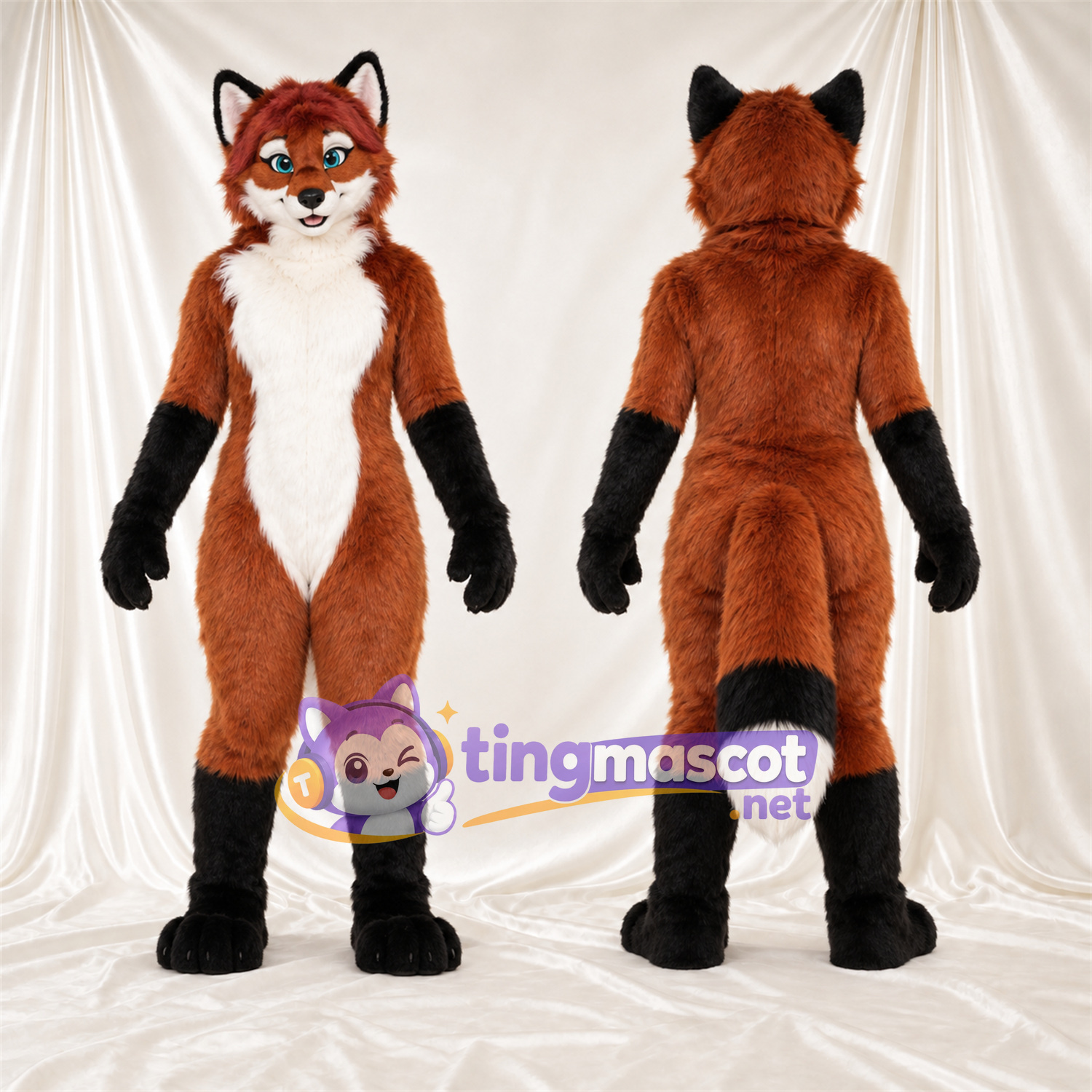 Maskottchenkostüm Fuchs – orange / weiß – Augen (blau); Stiefel (schwarz) Maskottchenkostüm Fuchs – orange / weiß – Augen (blau); Stiefel (schwarz)