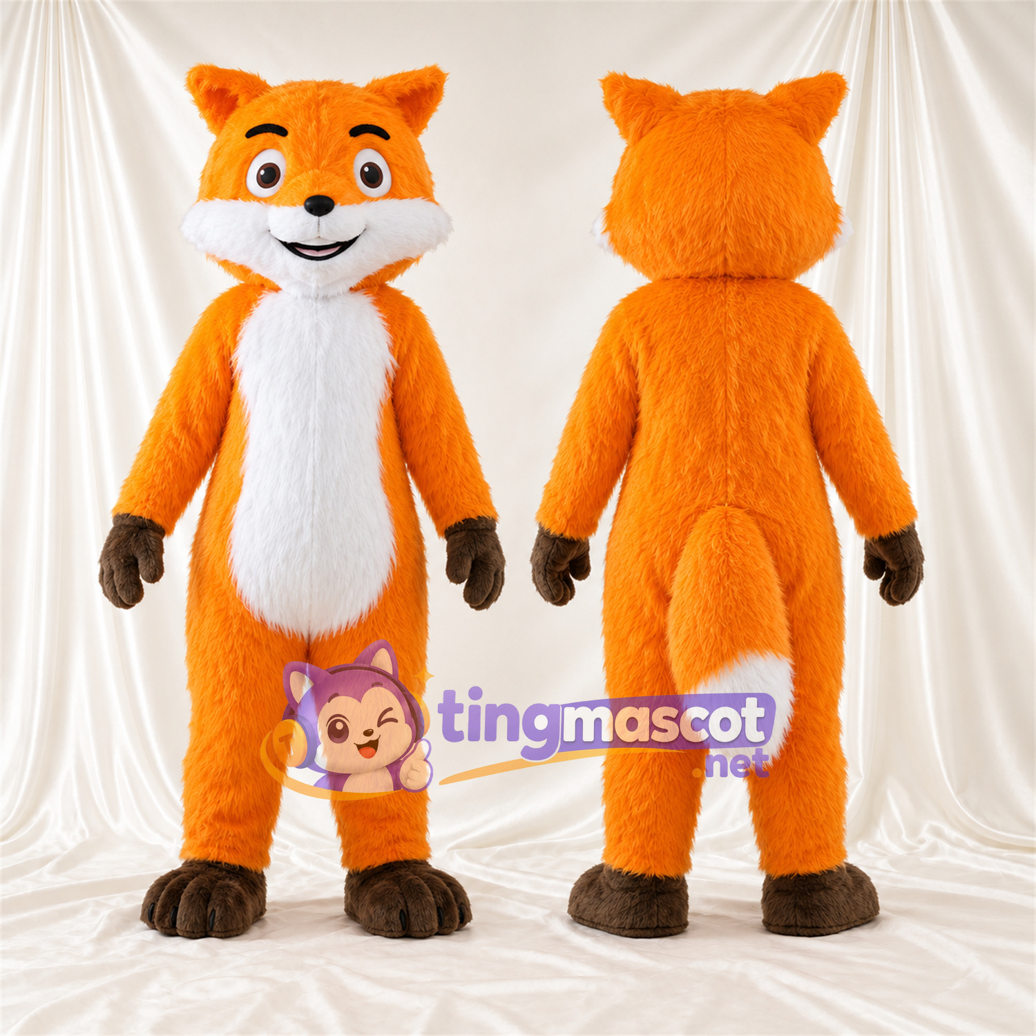 Maskottchenkostüm Fuchs – orange / weiß – Hände (braun); Füße (braun) Maskottchenkostüm Fuchs – orange / weiß – Hände (braun); Füße (braun)