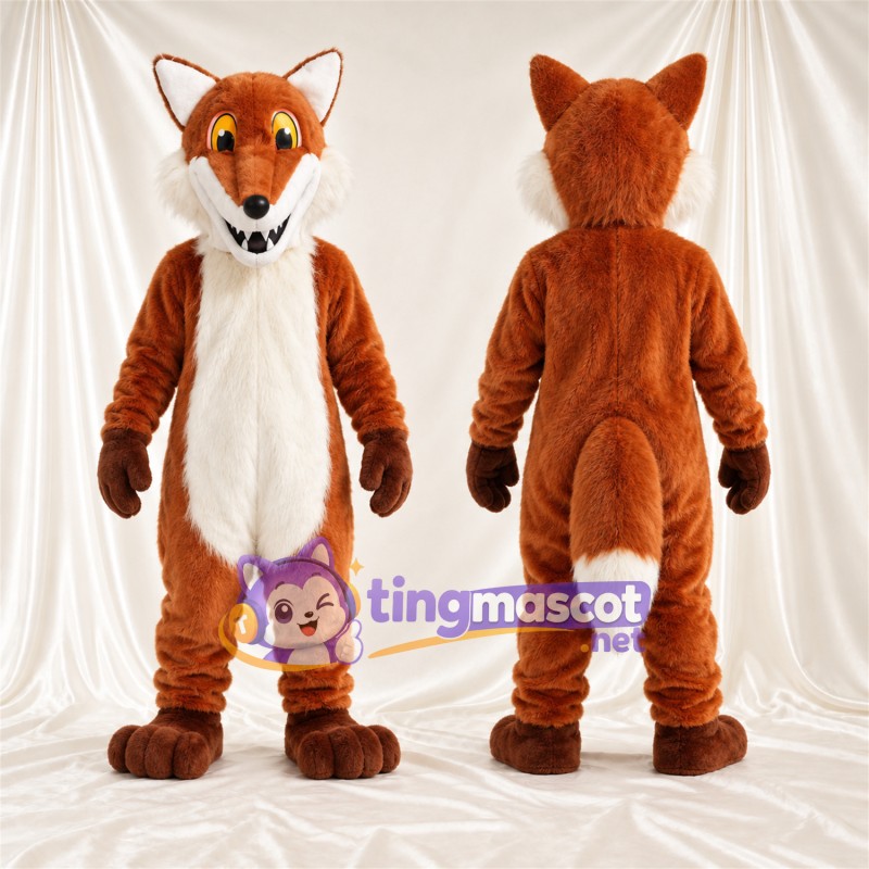 Maskottchenkostüm Fuchs – braun / weiß – Bauch (weiß); Augen (gelb)