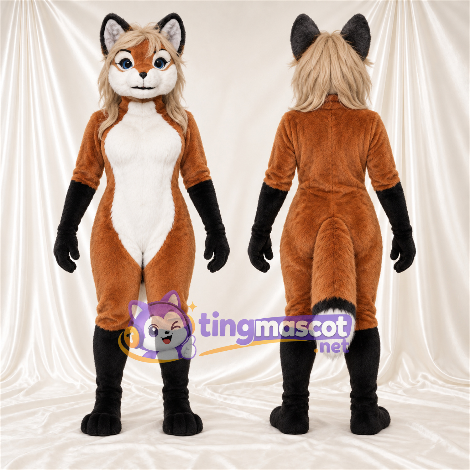 Costume de mascotte Renard – marron / blanc – Cheveux; Ventre (blanc) Costume de mascotte Renard – marron / blanc – Cheveux; Ventre (blanc)