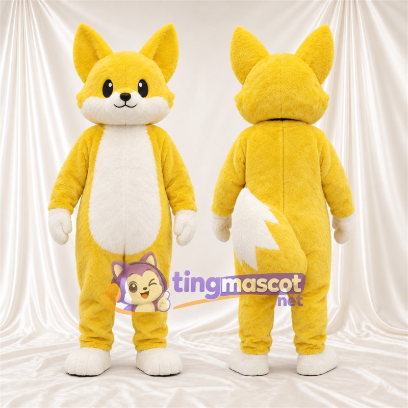 Costume de mascotte Renard – jaune / blanc – Ventre (blanc); Bout de la queue (blanc)