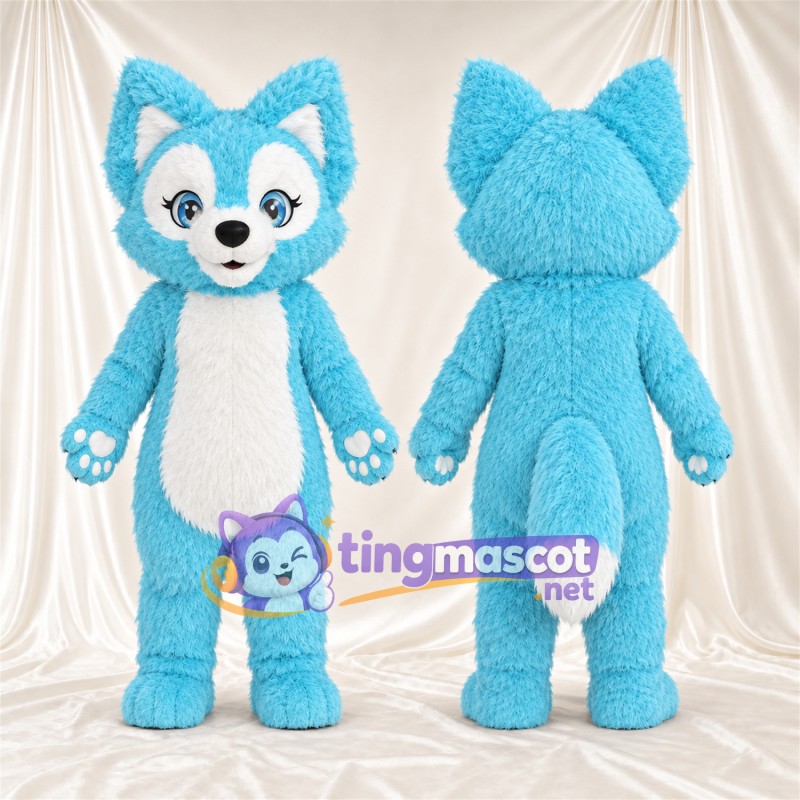 Costume de mascotte Renard – bleu / blanc – Bout de la queue (blanc); Coussinets (blanc)