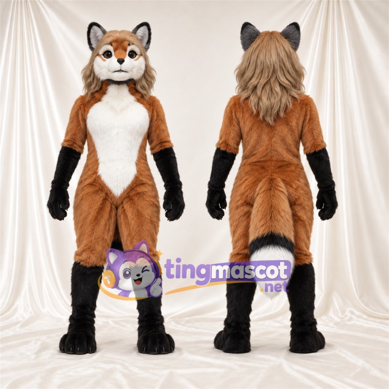 Maskottchenkostüm Fuchs – braun / weiß – Haare; Bauch (weiß)