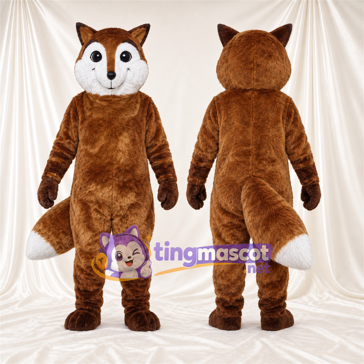 Costume de mascotte Renard – marron / blanc – Bout de la queue (blanc); Visage (blanc) Costume de mascotte Renard – marron / blanc – Bout de la queue (blanc); Visage (blanc)