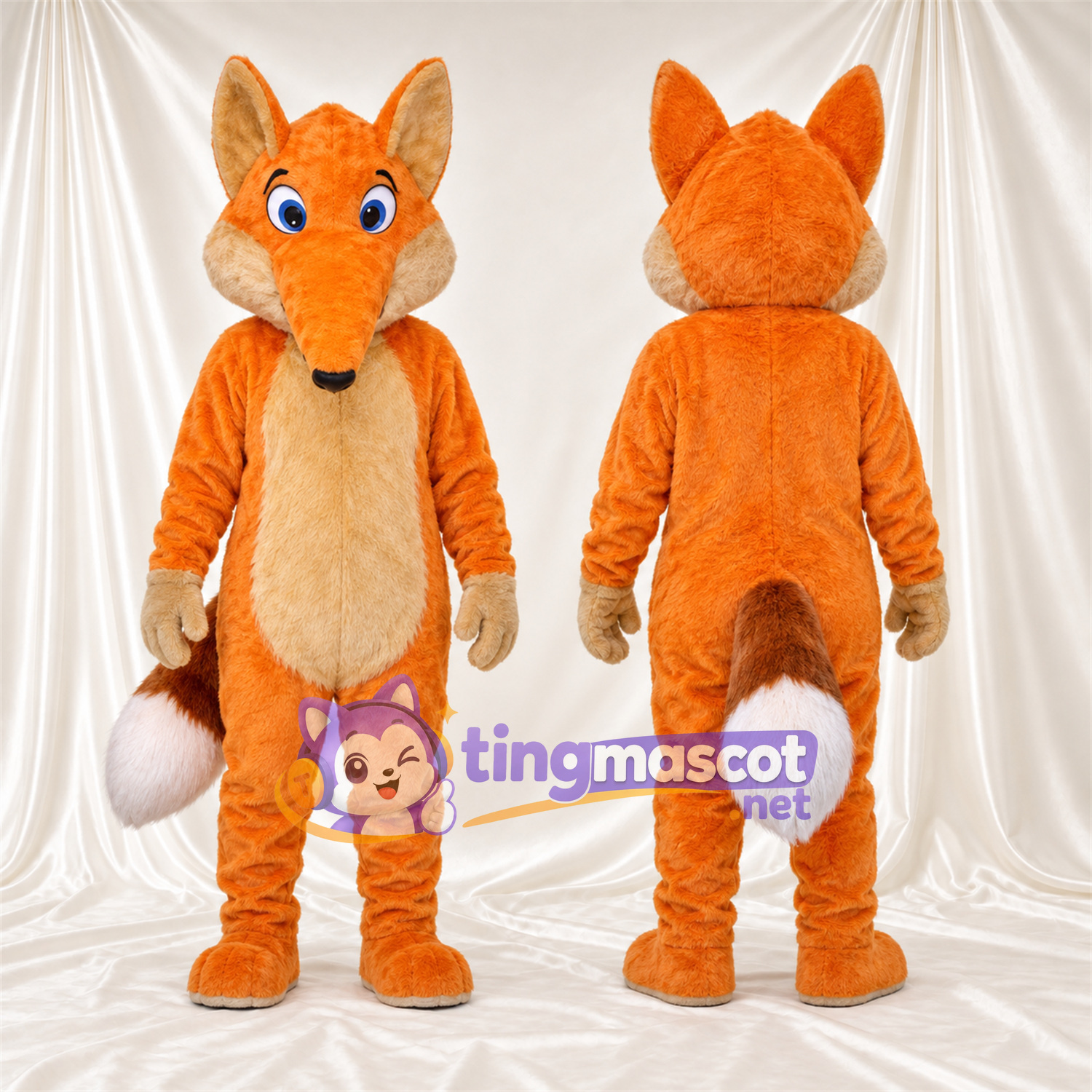 Maskottchenkostüm Fuchs – orange / weiß – Lange Schnauze; Augen (blau) Maskottchenkostüm Fuchs – orange / weiß – Lange Schnauze; Augen (blau)