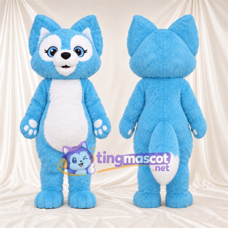Costume de mascotte Renard – bleu / blanc – Bout de la queue (blanc); Coussinets (blanc)
