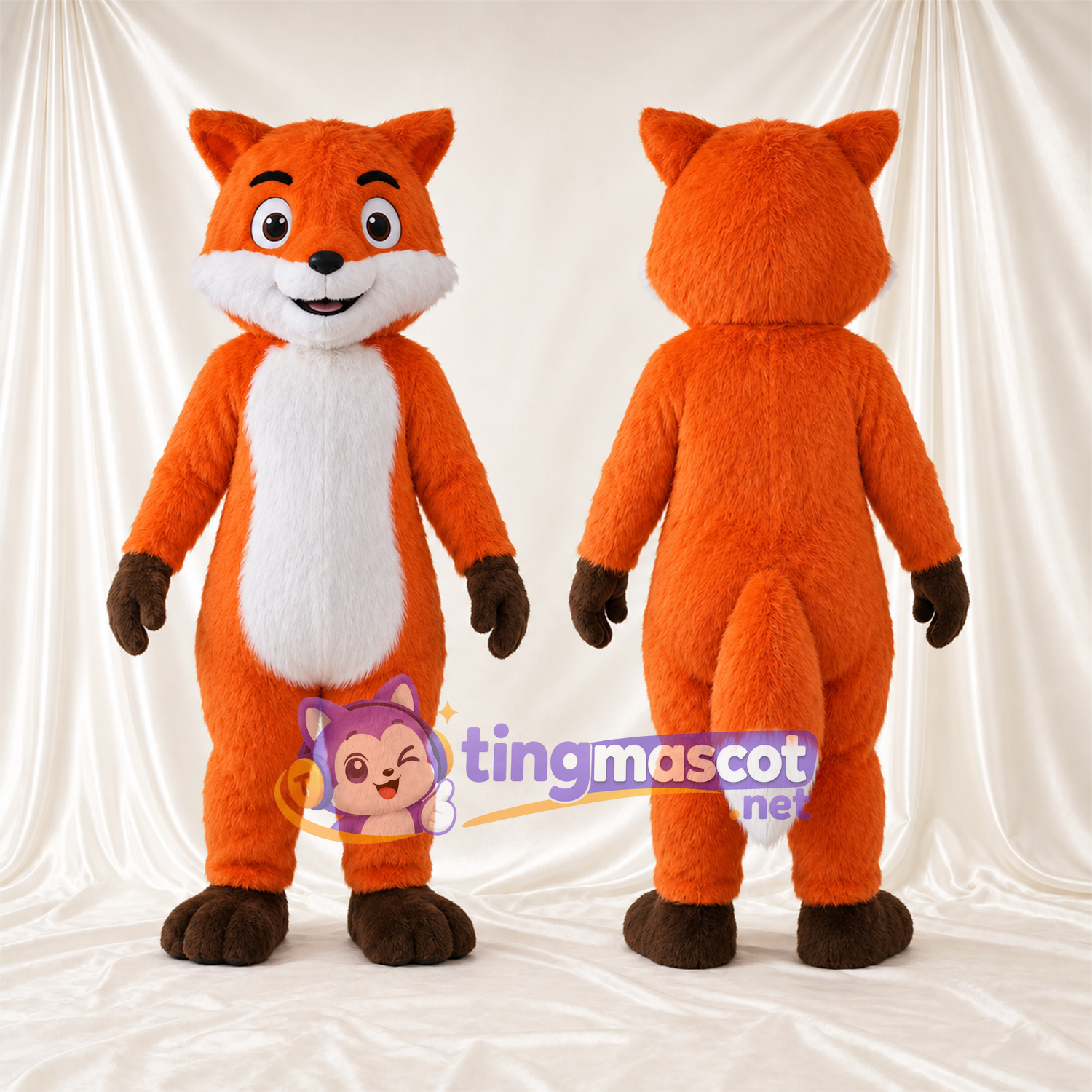 Maskottchenkostüm Fuchs – orange / weiß – Bauch (weiß); Füße (braun) Maskottchenkostüm Fuchs – orange / weiß – Bauch (weiß); Füße (braun)