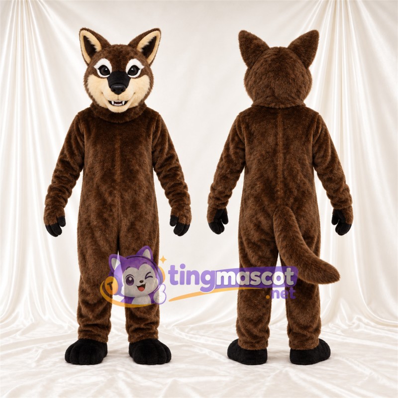 Brown and Cream Coyote Mascot Costume - Long Tail and Cream Muzzle
