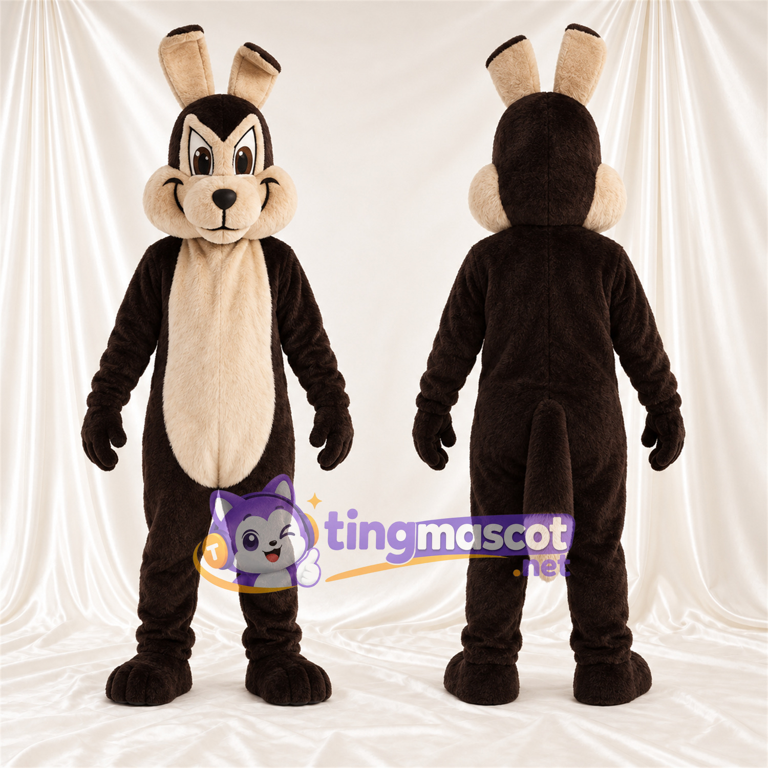 Costume de mascotte Coyote – marron foncé – Longues oreilles; Queue