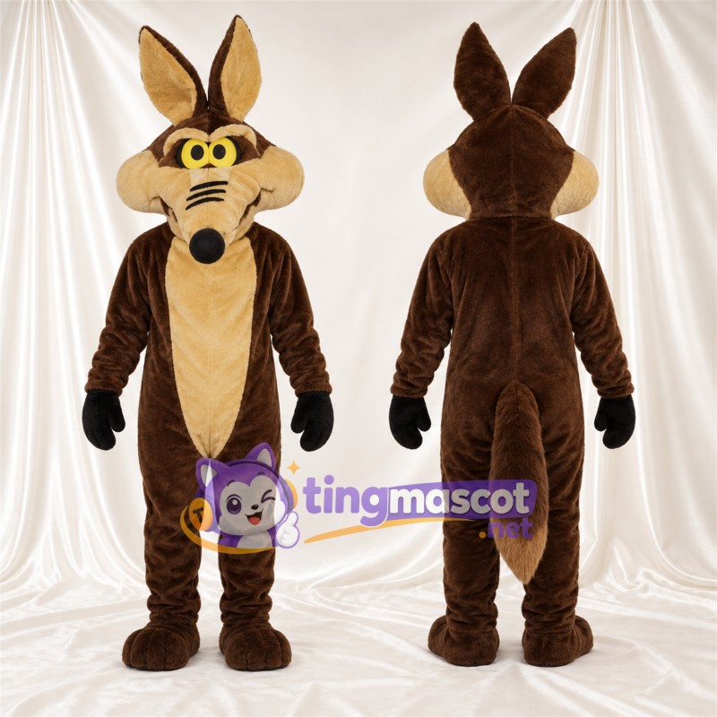 Costume de mascotte Coyote – marron / brun clair – Gants (noir); Yeux (jaune)