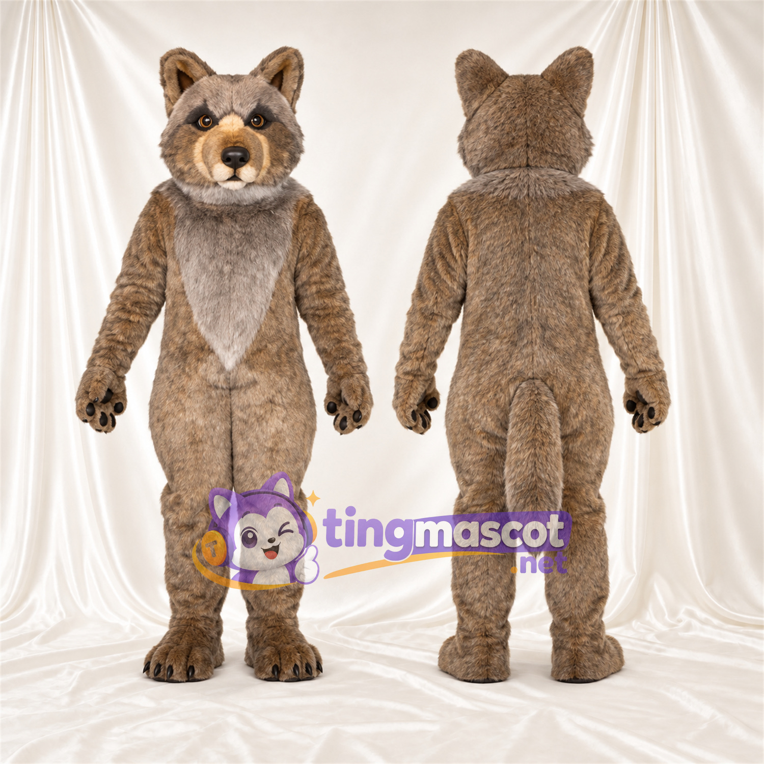 Brown and Gray Coyote Mascot Costume - Gray Chest Patch and Black Claws Brown and Gray Coyote Mascot Costume - Gray Chest Patch and Black Claws