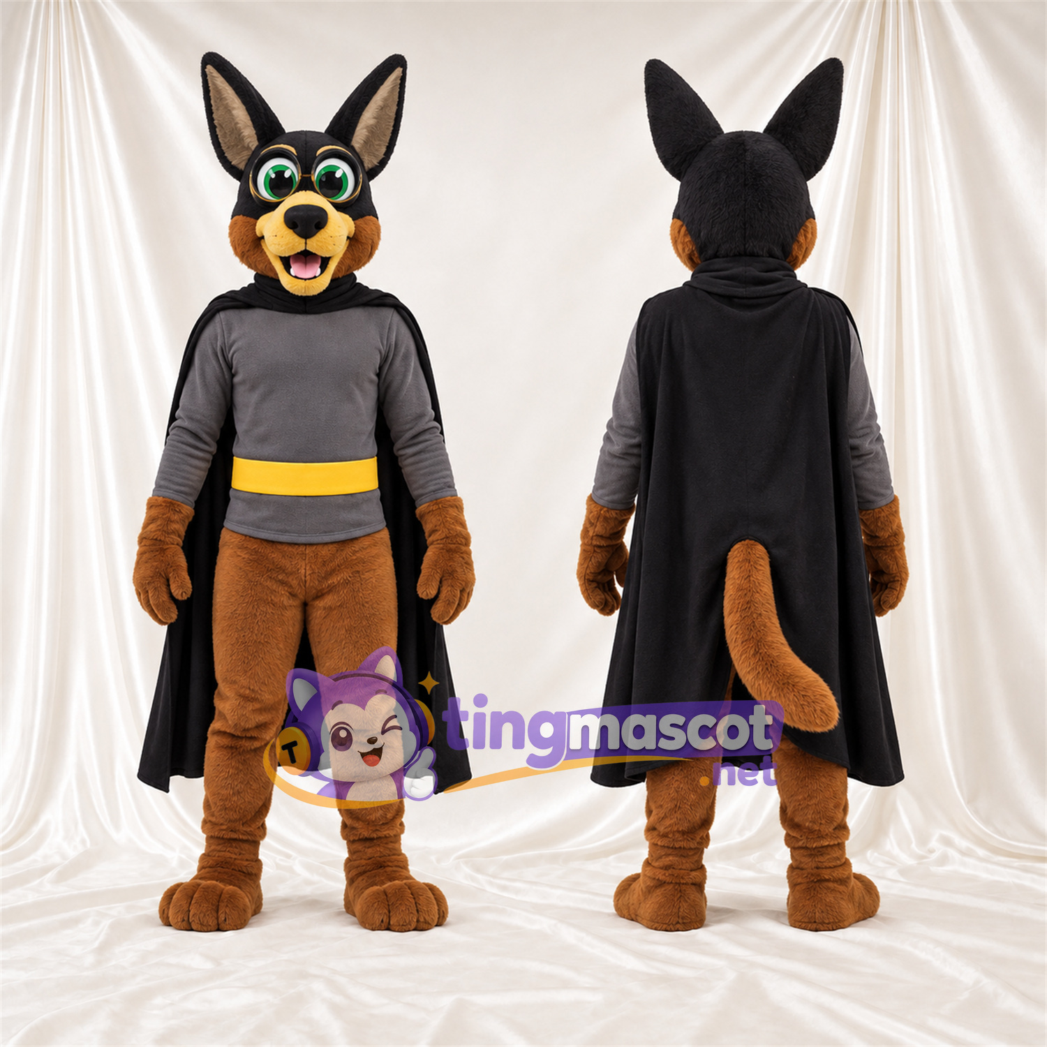 Costume de mascotte Coyote – marron / noir – Chemise; Ceinture (jaune) Costume de mascotte Coyote – marron / noir – Chemise; Ceinture (jaune)