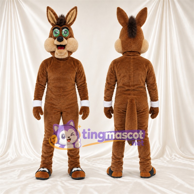 Costume de mascotte Coyote – marron / brun clair – Griffes (noir); Yeux (vert)