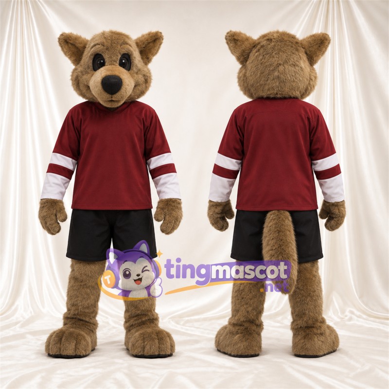 Costume de mascotte Loup – marron – Chemise (bordeaux); Short (noir)