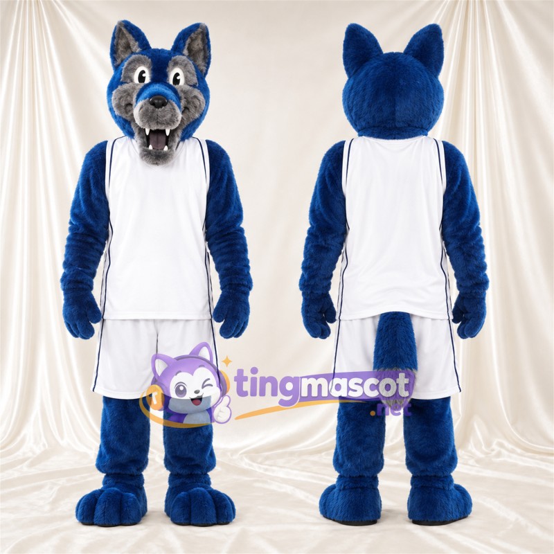 Costume de mascotte Loup – bleu – Tenue; Queue (gris)
