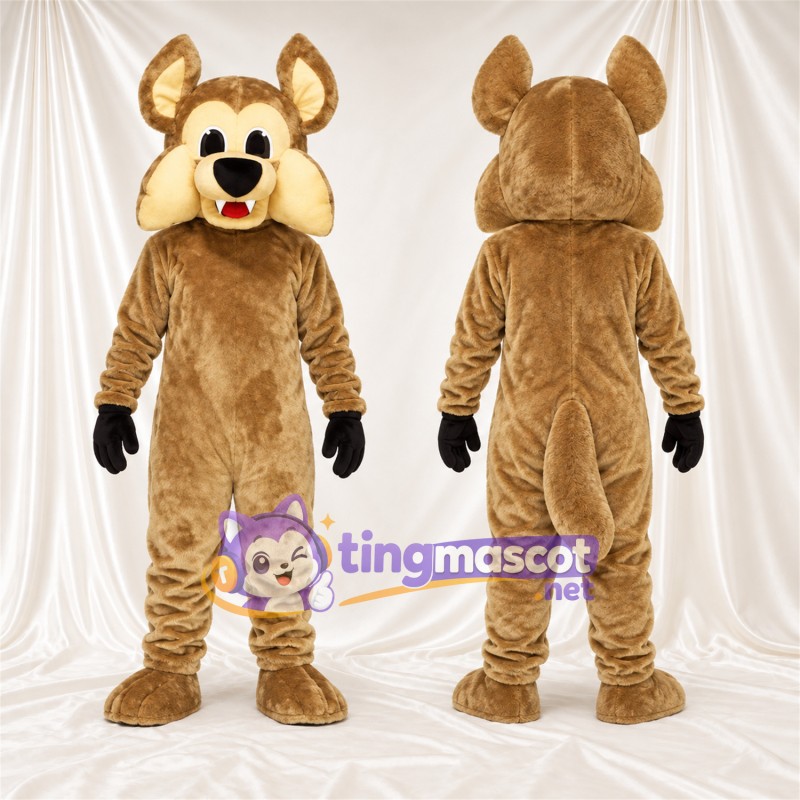 Costume de mascotte Coyote – marron – Gants (noir); Pieds (crème)