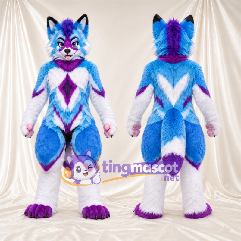Costume de mascotte Husky – bleu / violet / blanc