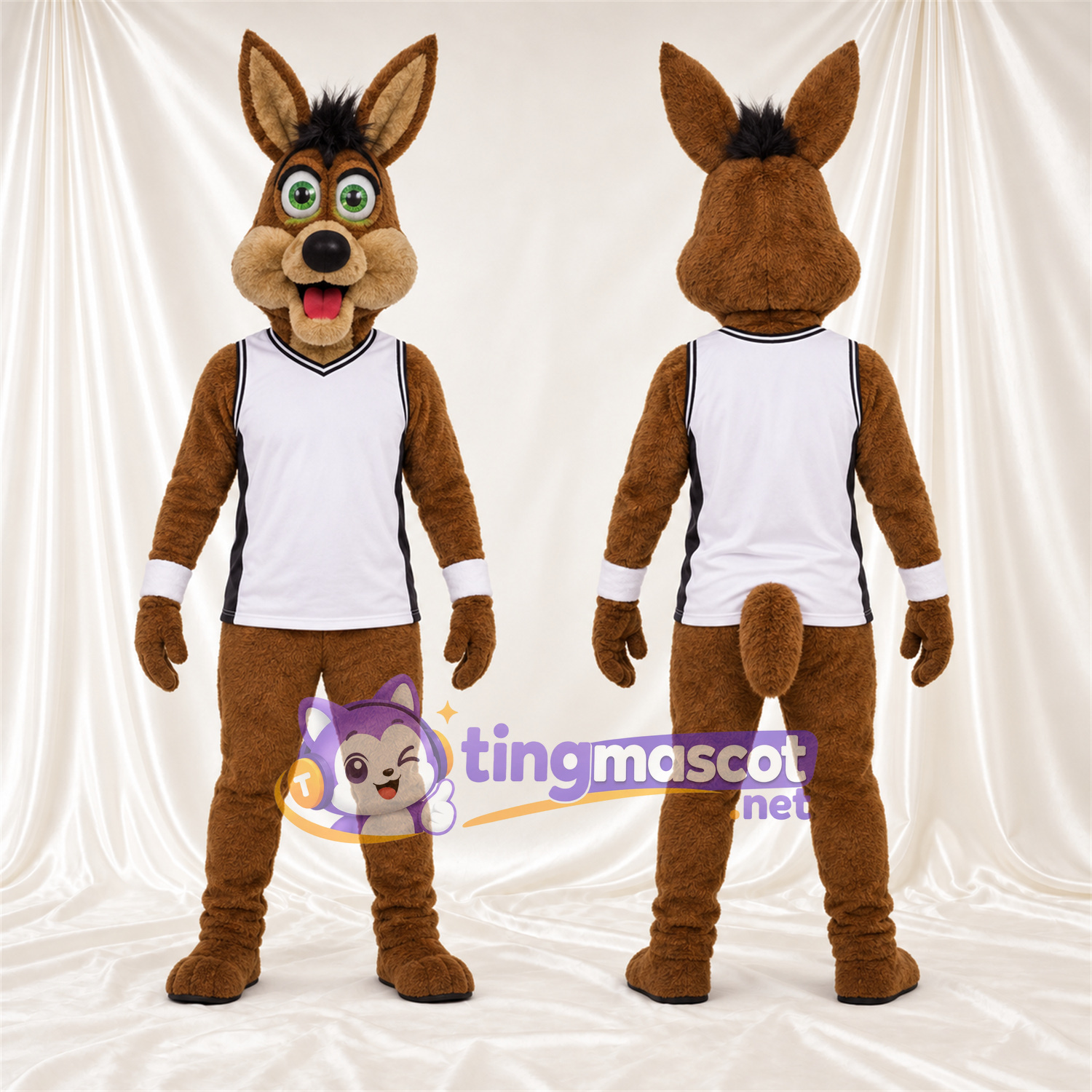 Costume de mascotte Coyote – marron – Débardeur (blanc) Costume de mascotte Coyote – marron – Débardeur (blanc)