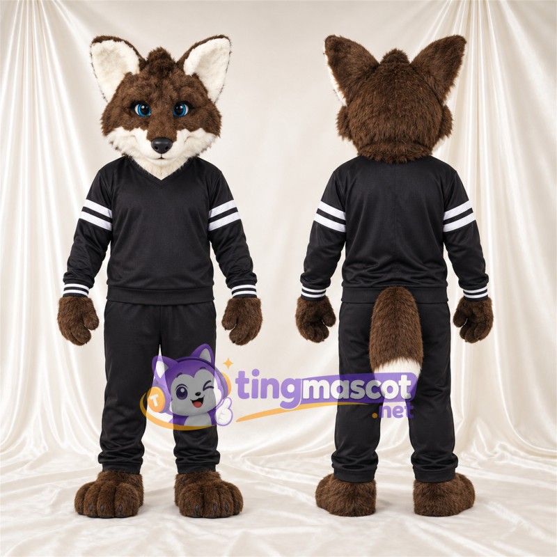 Maskottchenkostüm Fuchs – braun / weiß – Trainingsanzug (schwarz)