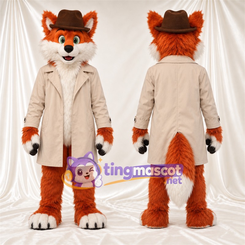 Maskottchenkostüm Fuchs – orange / weiß – Mantel; Hut (braun)