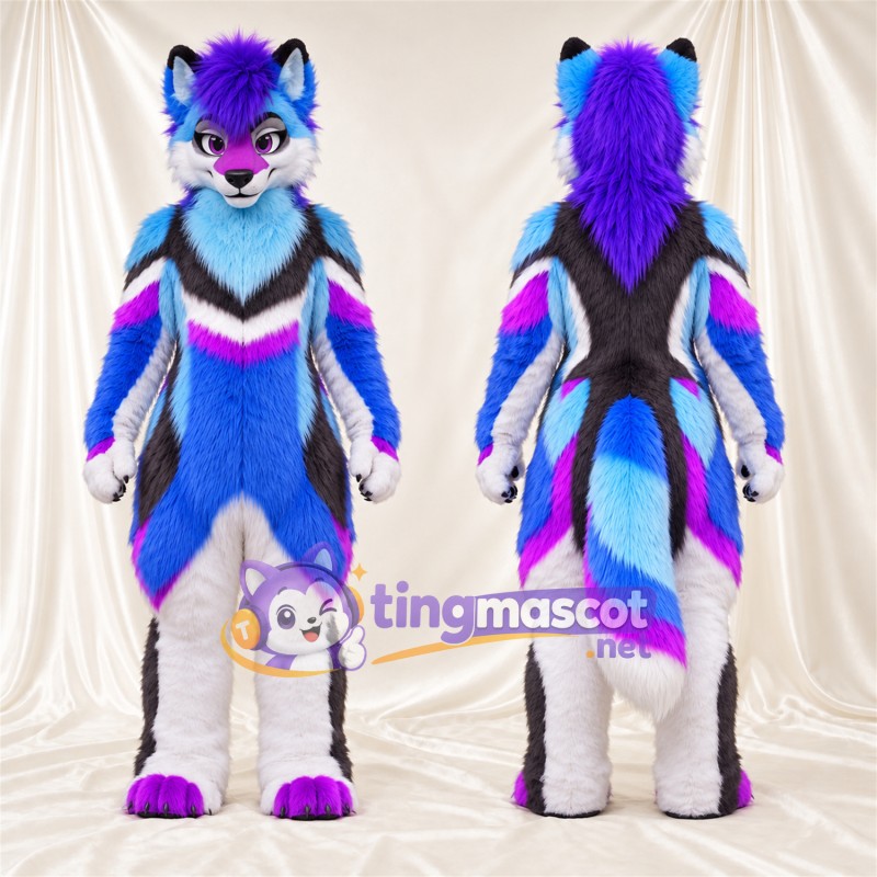 Costume de mascotte Coyote – bleu / violet / blanc