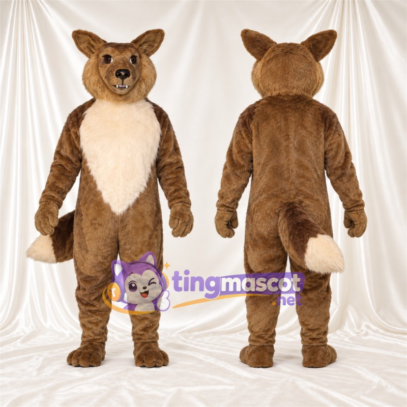 Maskottchenkostüm Fuchs – braun / weiß – Brust (creme); Schwanzspitze (weiß)