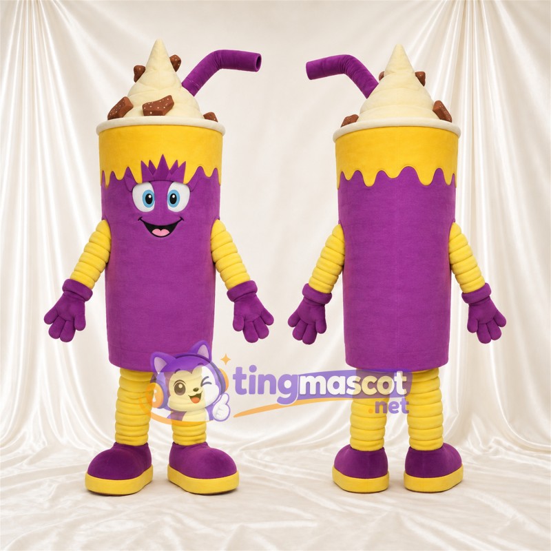 Costume de mascotte Milkshake – violet – Crème fouettée et paille