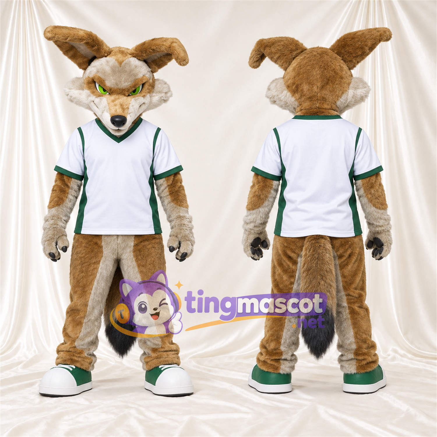 Costume de mascotte Coyote – brun clair – Chemise (blanc) Costume de mascotte Coyote – brun clair – Chemise (blanc)