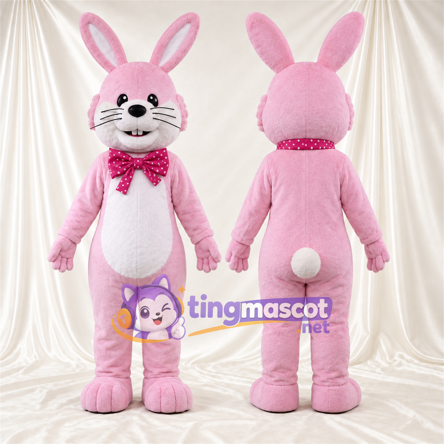 Costume de mascotte Lapin – rose – Nœud papillon Costume de mascotte Lapin – rose – Nœud papillon