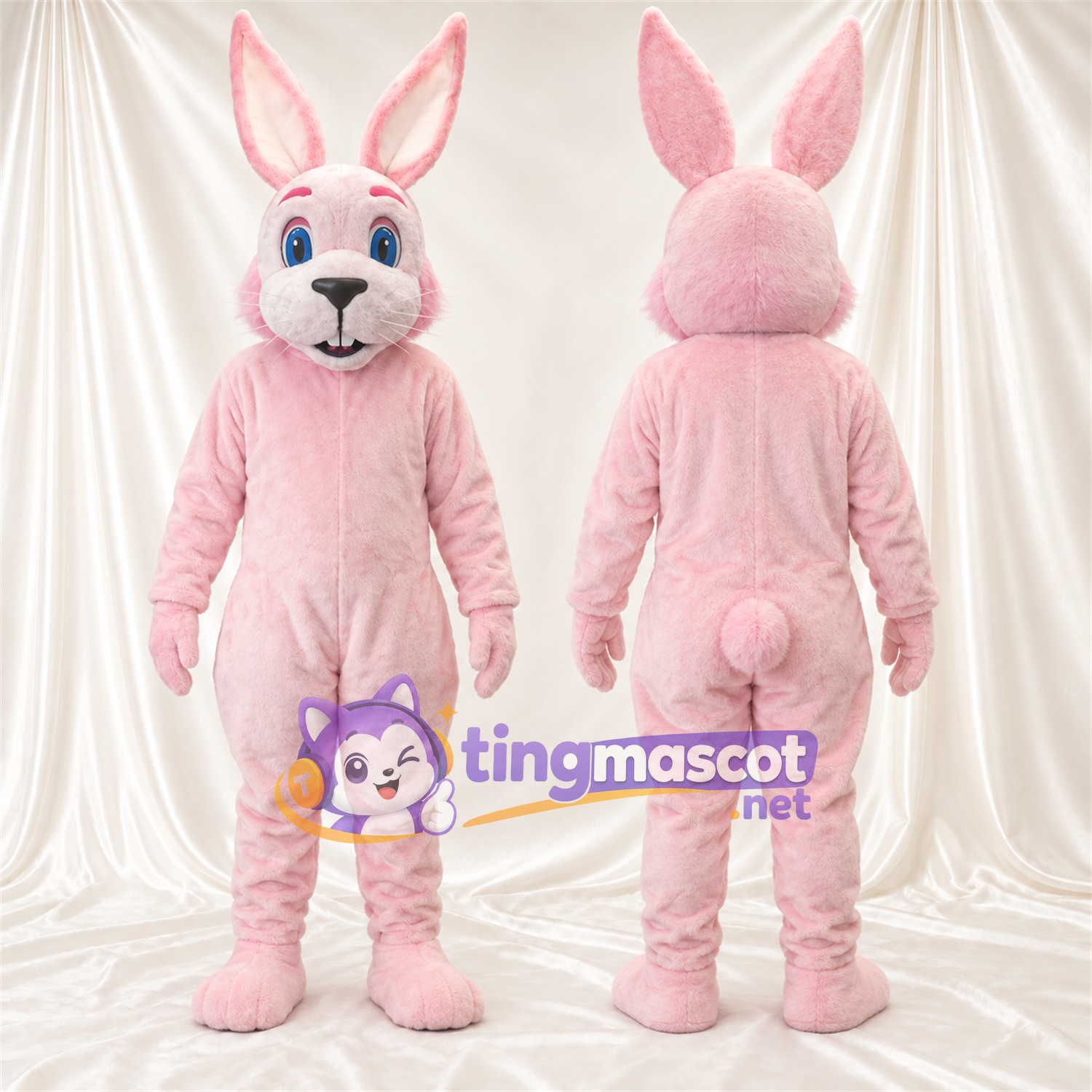 Maskottchenkostüm Hase – rosa – Lange Ohren; Augen (blau) Maskottchenkostüm Hase – rosa – Lange Ohren; Augen (blau)