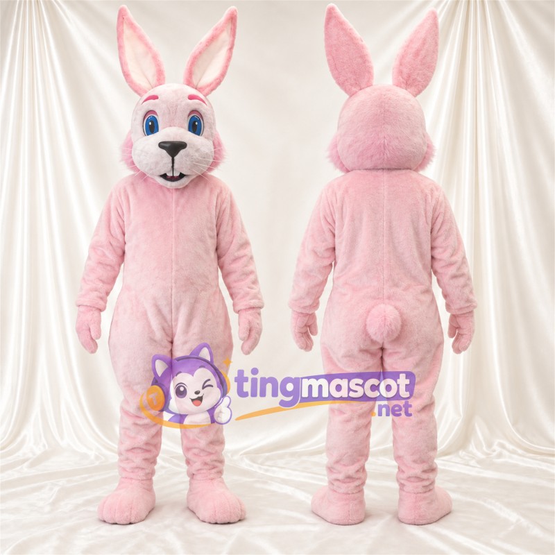 Maskottchenkostüm Hase – rosa – Lange Ohren; Augen (blau)