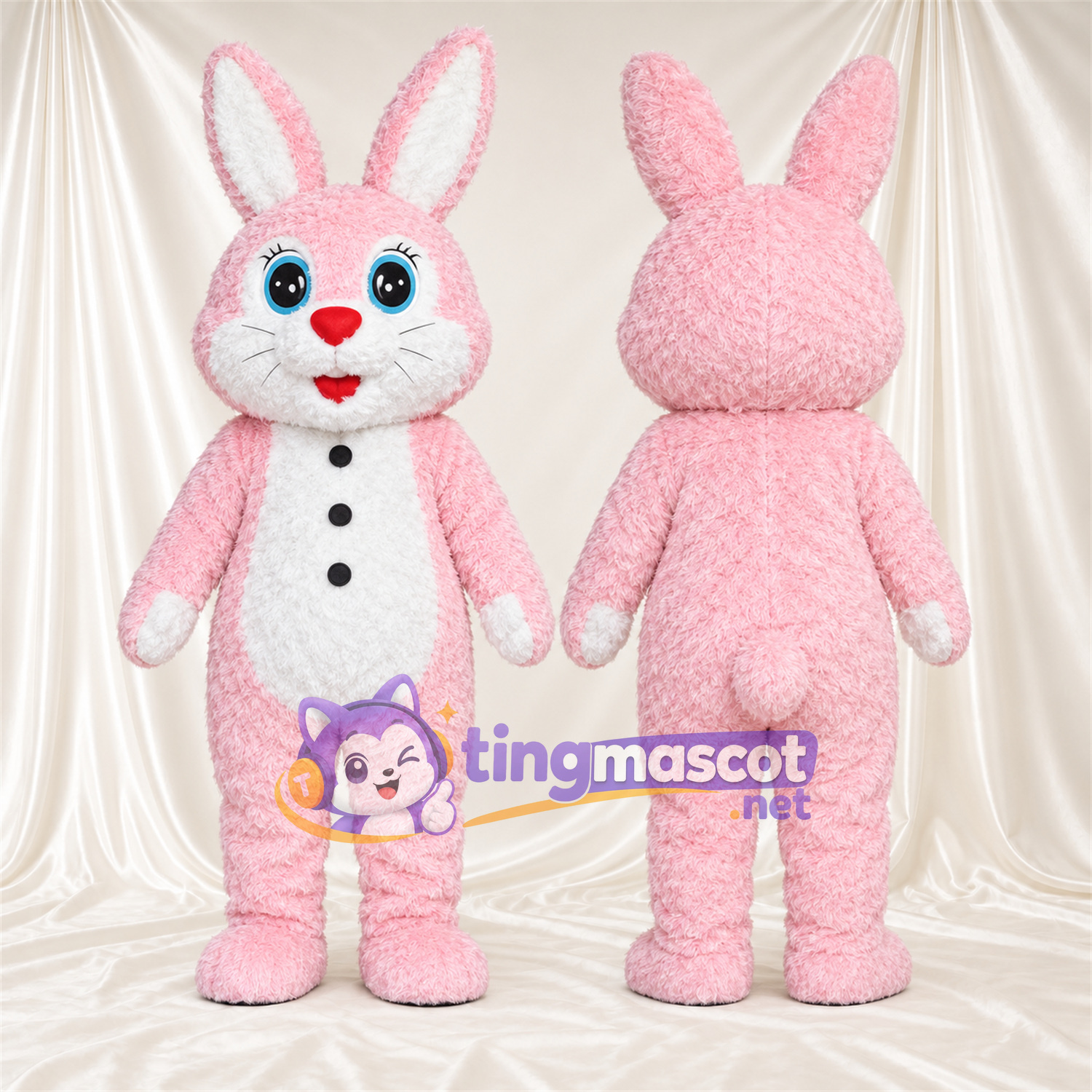 Maskottchenkostüm Hase – rosa – Knöpfe; Bauch (weiß) Maskottchenkostüm Hase – rosa – Knöpfe; Bauch (weiß)