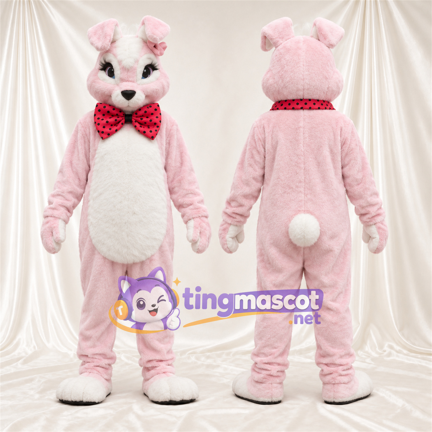 Costume de mascotte Lapin – rose – Nœud papillon Costume de mascotte Lapin – rose – Nœud papillon
