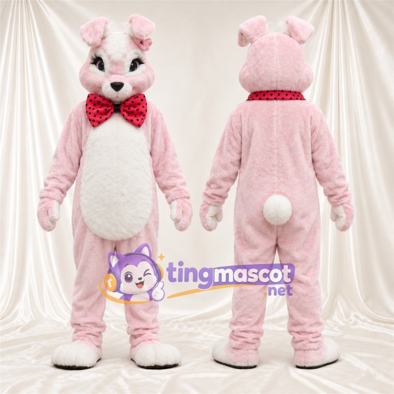 Costume de mascotte Lapin – rose – Nœud papillon