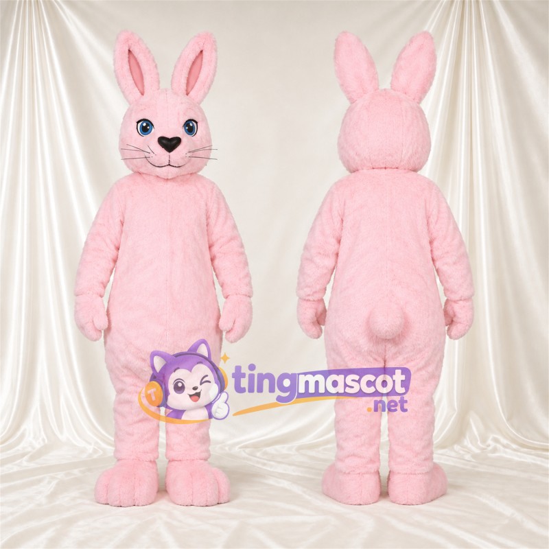 Costume de mascotte Lapin – rose – Petites oreilles rondes; Yeux (bleu)