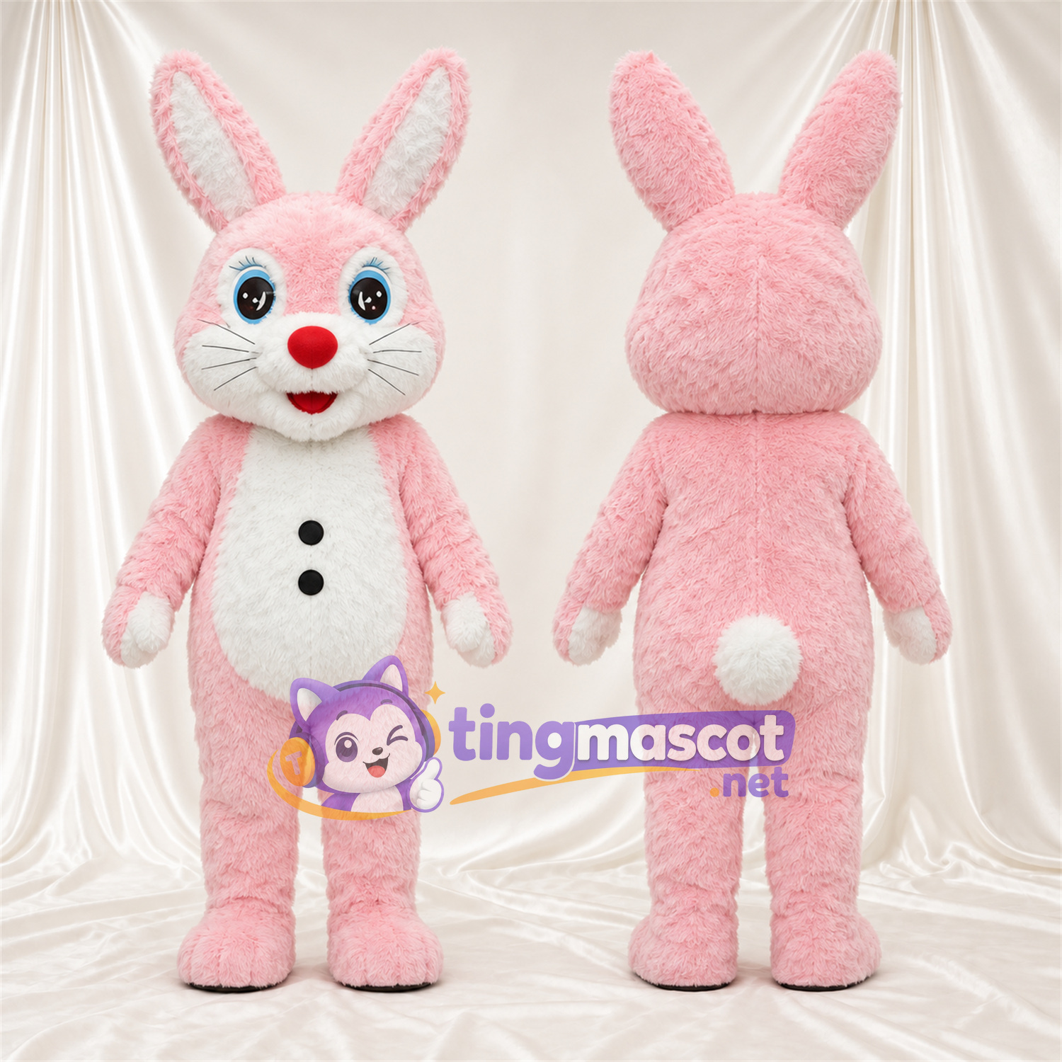 Maskottchenkostüm Hase – rosa – Knöpfe; Nase (rot) Maskottchenkostüm Hase – rosa – Knöpfe; Nase (rot)
