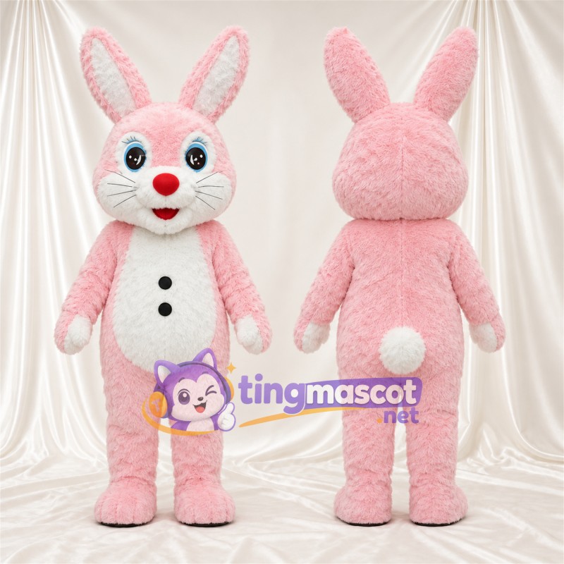 Maskottchenkostüm Hase – rosa – Knöpfe; Nase (rot)