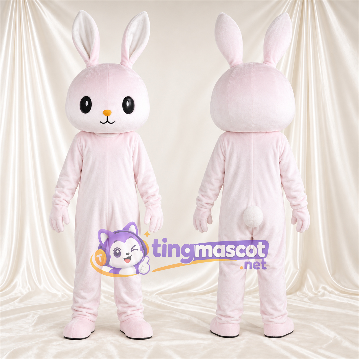 Maskottchenkostüm Hase – rosa – Lange Ohren; Gesicht (weiß) Maskottchenkostüm Hase – rosa – Lange Ohren; Gesicht (weiß)