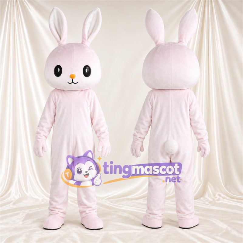Maskottchenkostüm Hase – rosa – Lange Ohren; Gesicht (weiß)