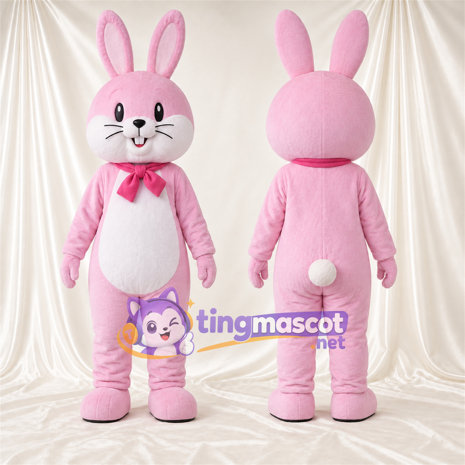 Costume de mascotte Lapin – rose – Nœud papillon (rose)