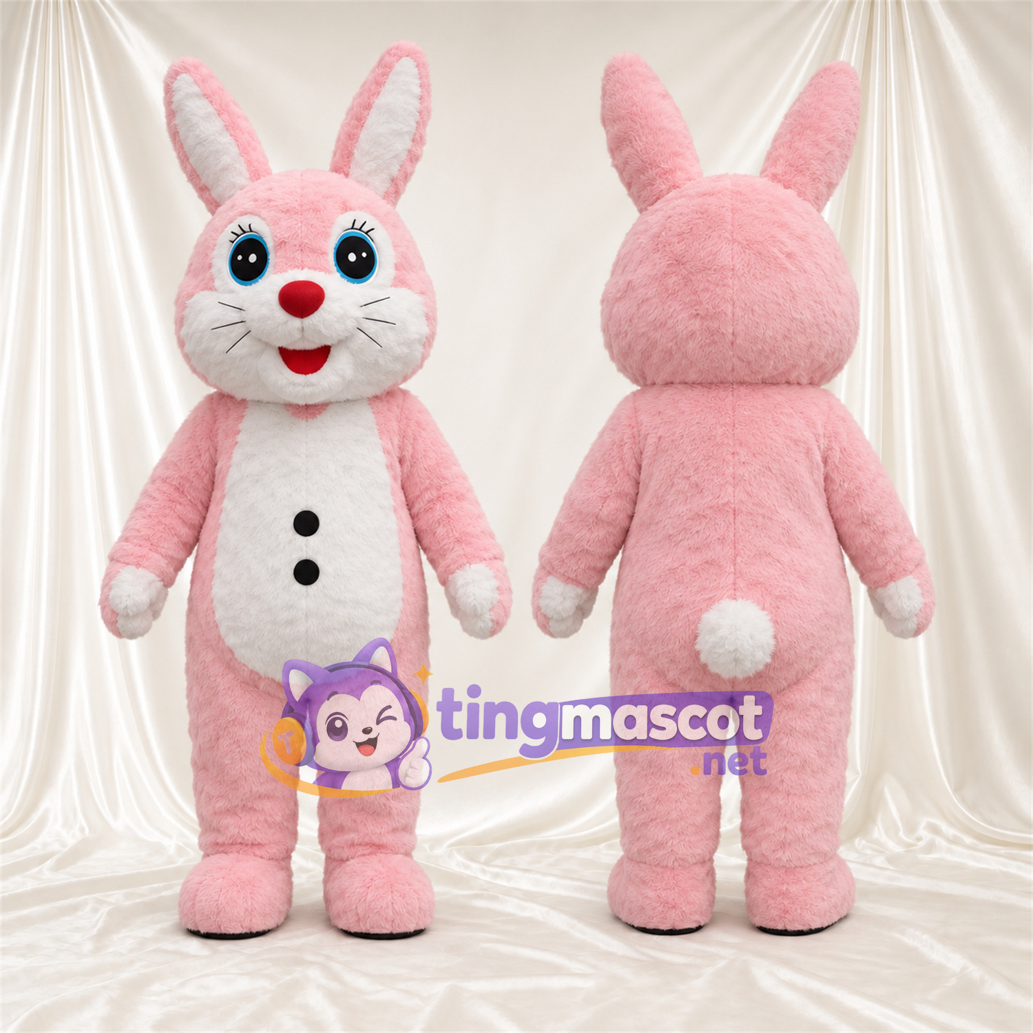 Maskottchenkostüm Hase – rosa – Knöpfe; Bauch (weiß) Maskottchenkostüm Hase – rosa – Knöpfe; Bauch (weiß)