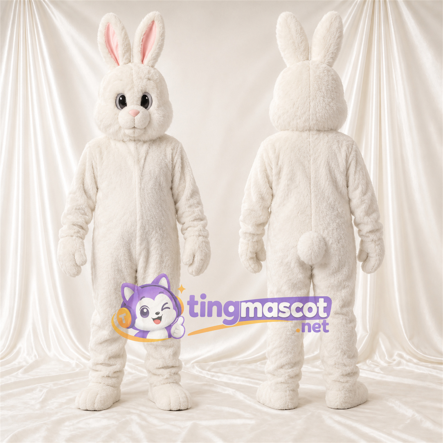 Maskottchenkostüm Hase – weiß – Lange Ohren; Ohreninnenseiten (rosa) Maskottchenkostüm Hase – weiß – Lange Ohren; Ohreninnenseiten (rosa)