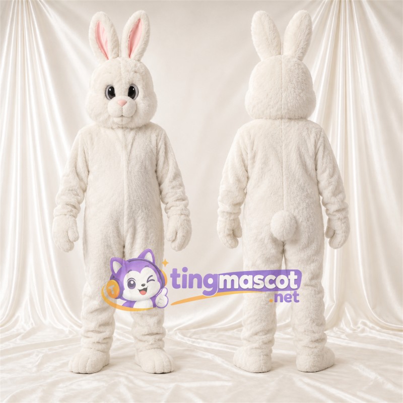 Maskottchenkostüm Hase – weiß – Lange Ohren; Ohreninnenseiten (rosa)