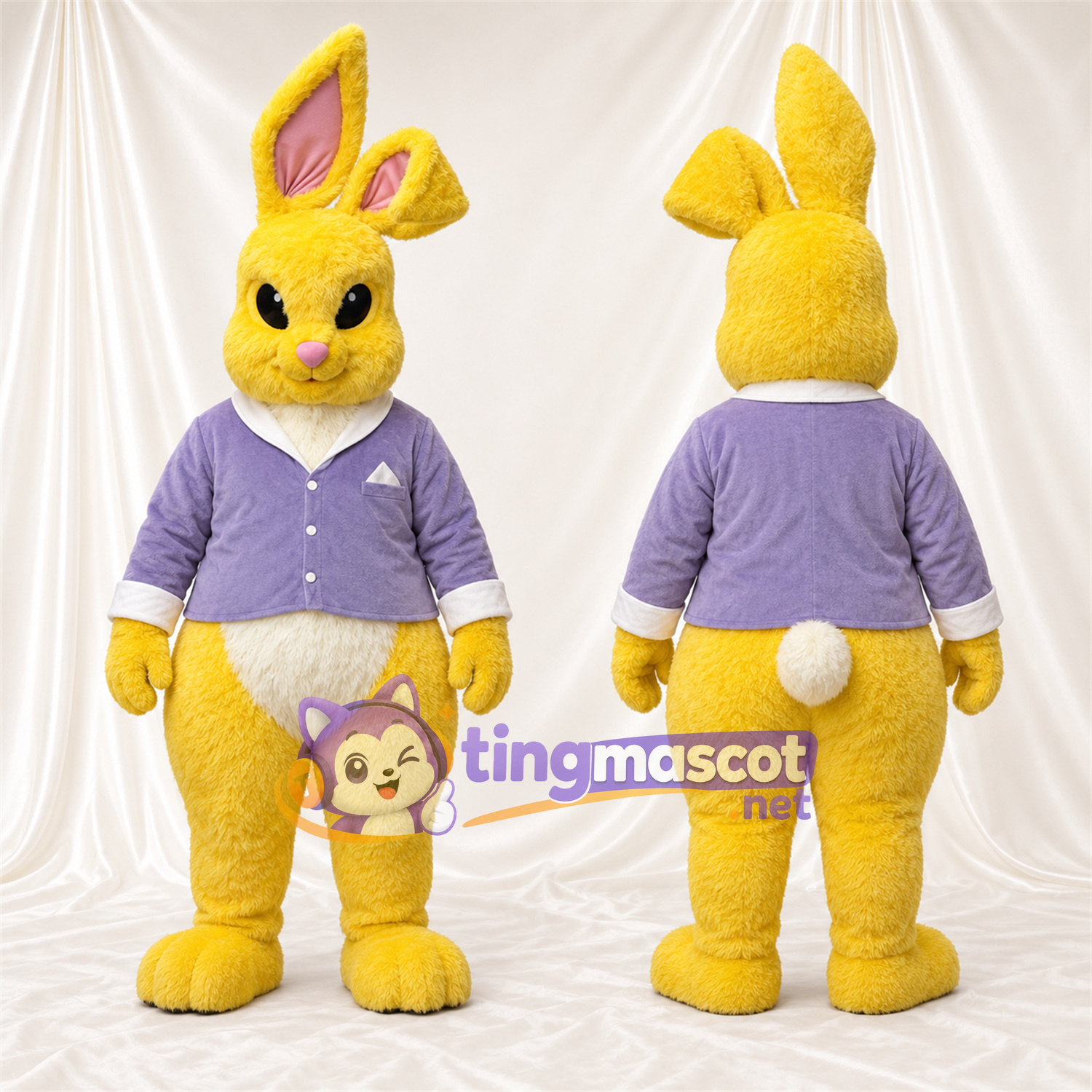 Costume de mascotte Lapin – jaune – Chemise (violet) Costume de mascotte Lapin – jaune – Chemise (violet)