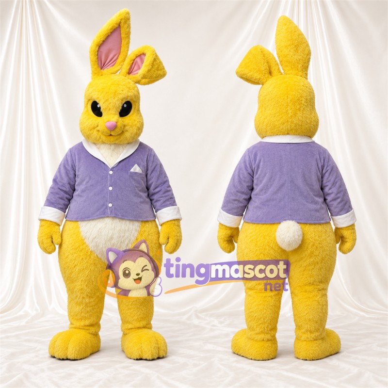 Costume de mascotte Lapin – jaune – Chemise (violet)